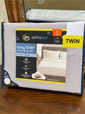 Serta Chill Cooling Twin Sheet Set in Light Gray - 4 Piece